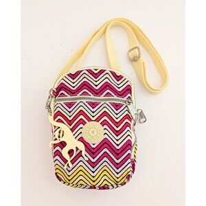 NEW Kipling Tally Crossbody Zig Zag Multicolor Nylon Double Zip Pockets 6X2X8